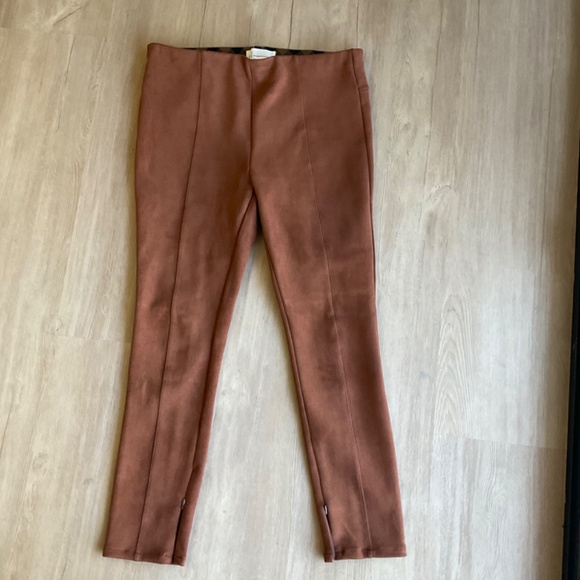 Anthropologie Faux Suede Leggings cognac brown pants western equestrian rich mom - Picture 3 of 15